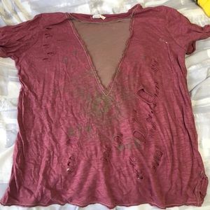 Low mesh v cut T-shirt